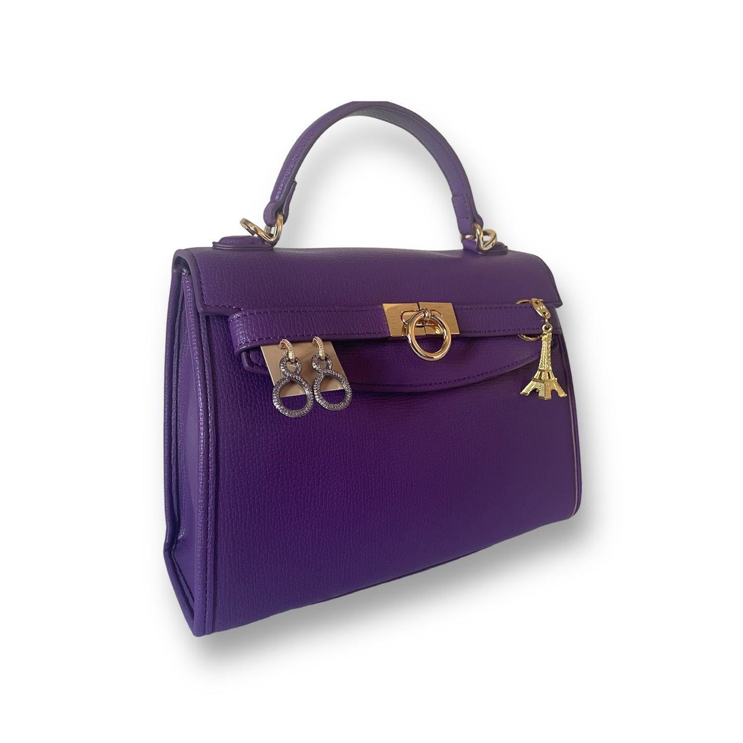 Purple set - One French bag + earrings + Eiffel tower