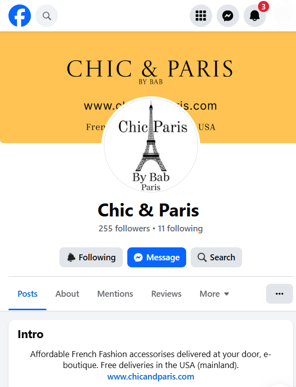 Facebook page for 'Chic & Paris' by bab